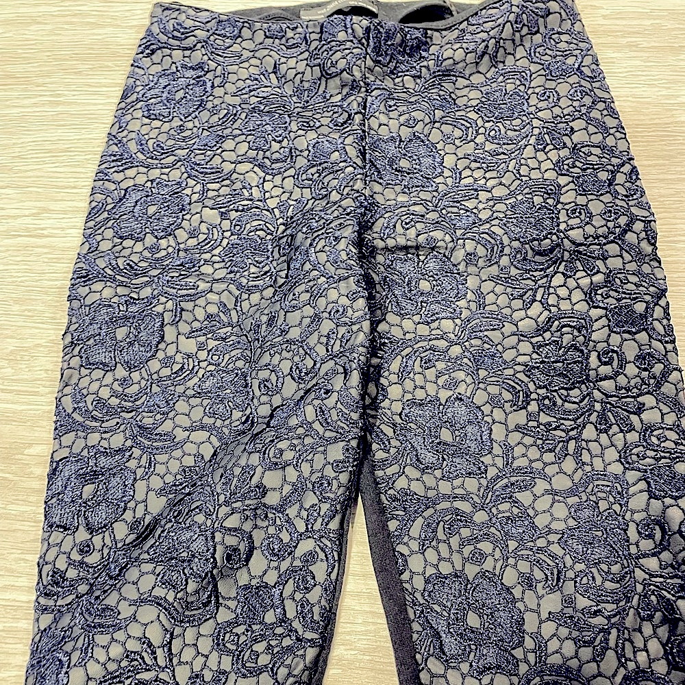 Zara leather skinny crop pants with blue embroidery